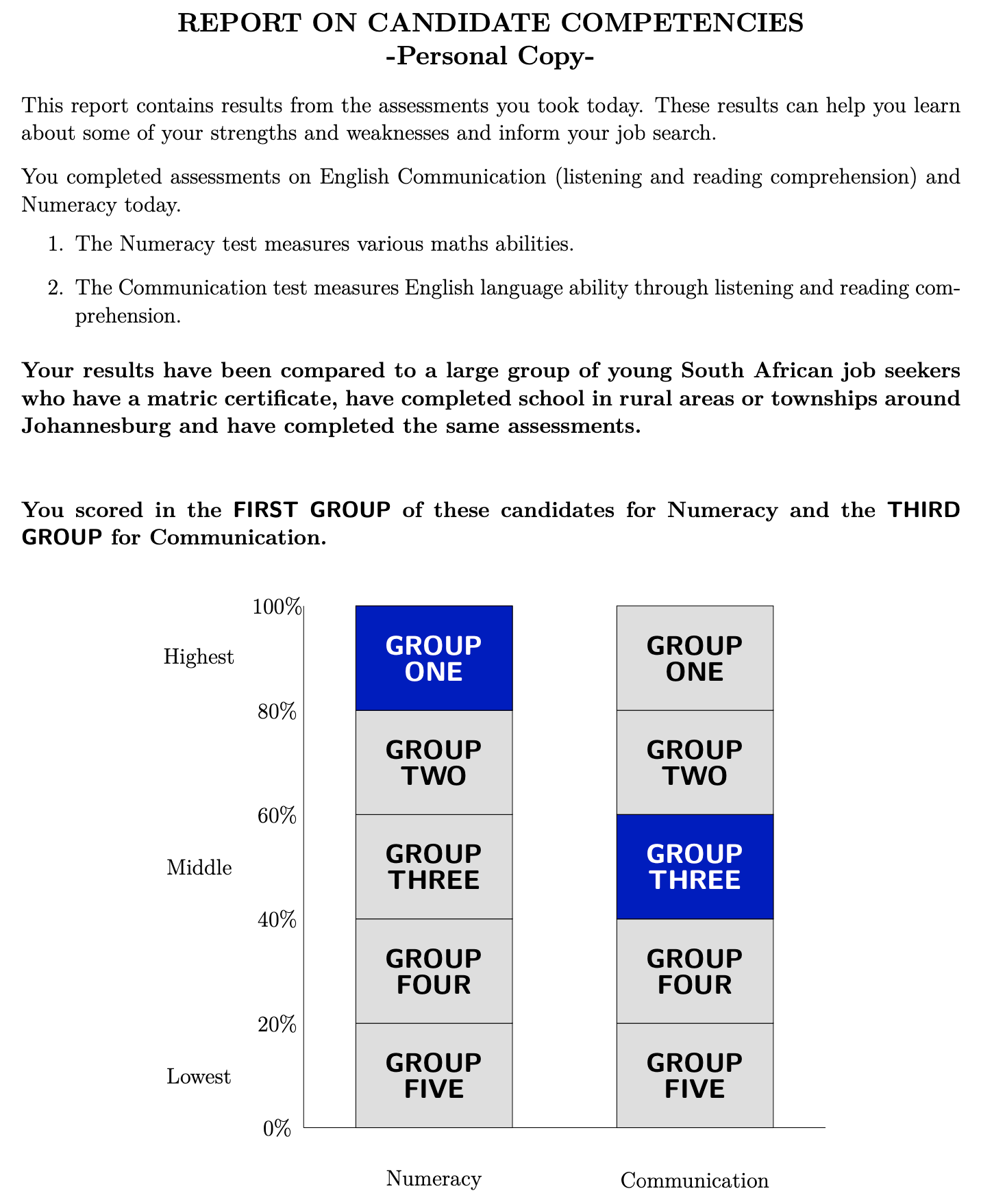 Sample participant assessment results