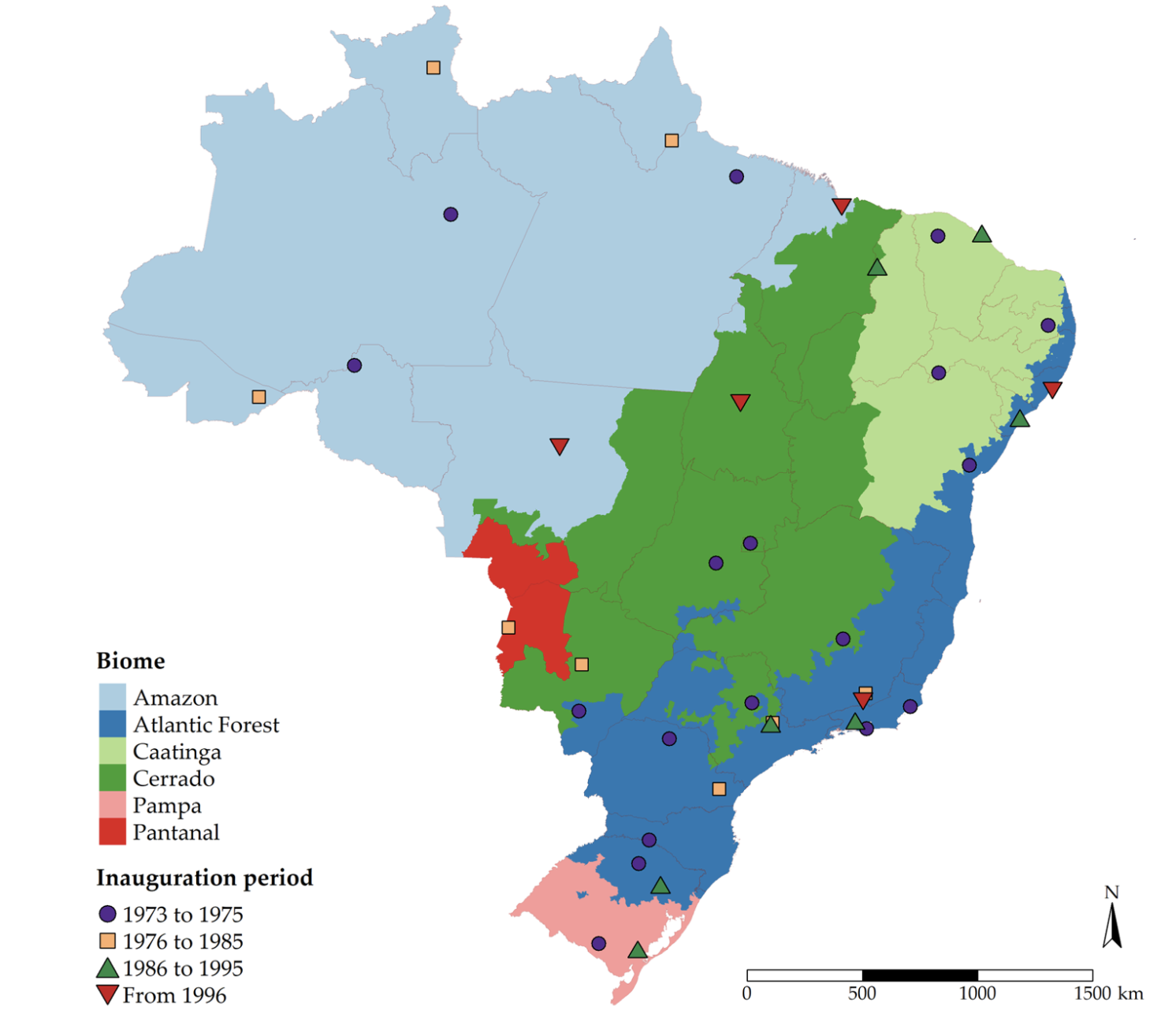 Location of all Embrapa research centres, by year of establishment