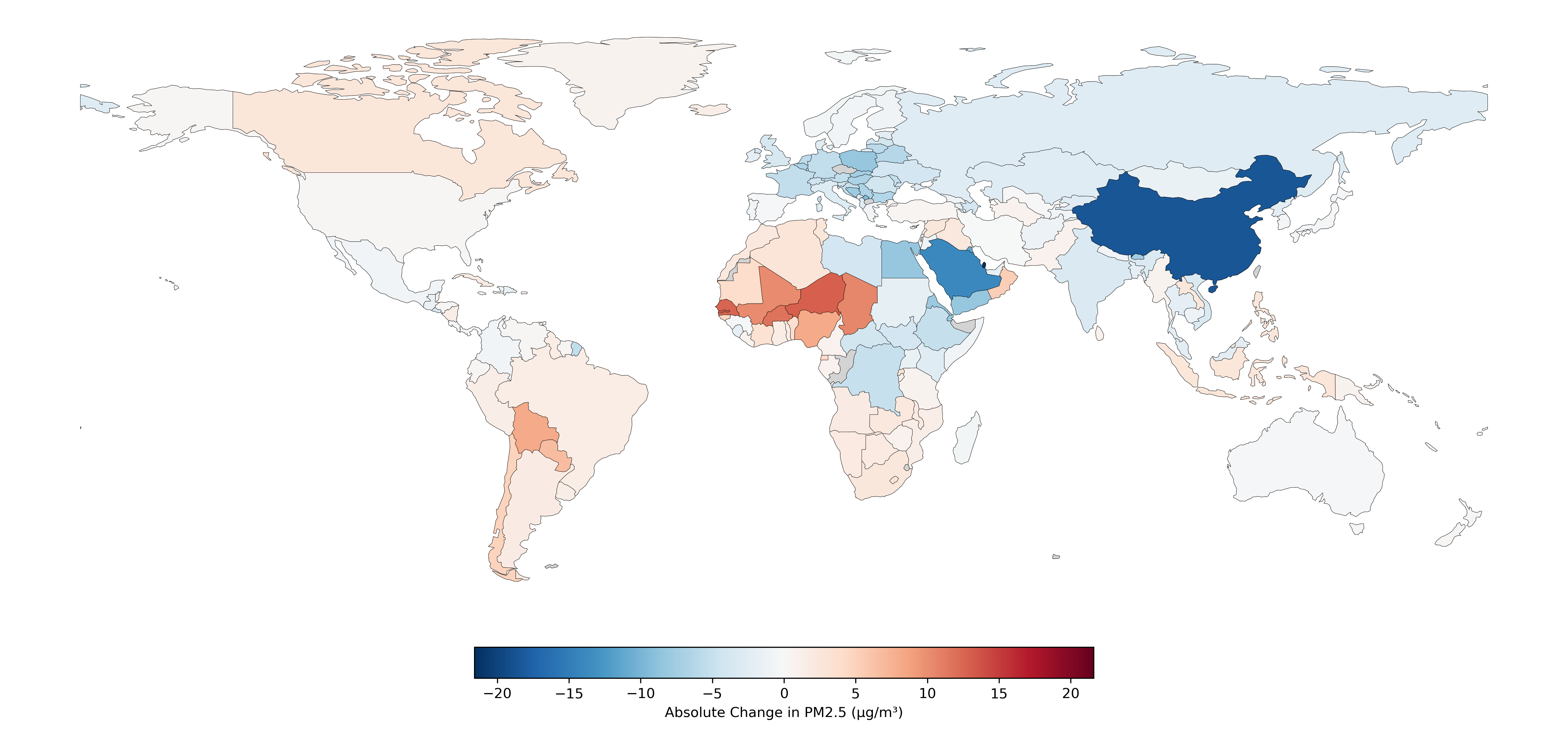 Percentage change in fine particulate air pollution from 2013 to 2023
