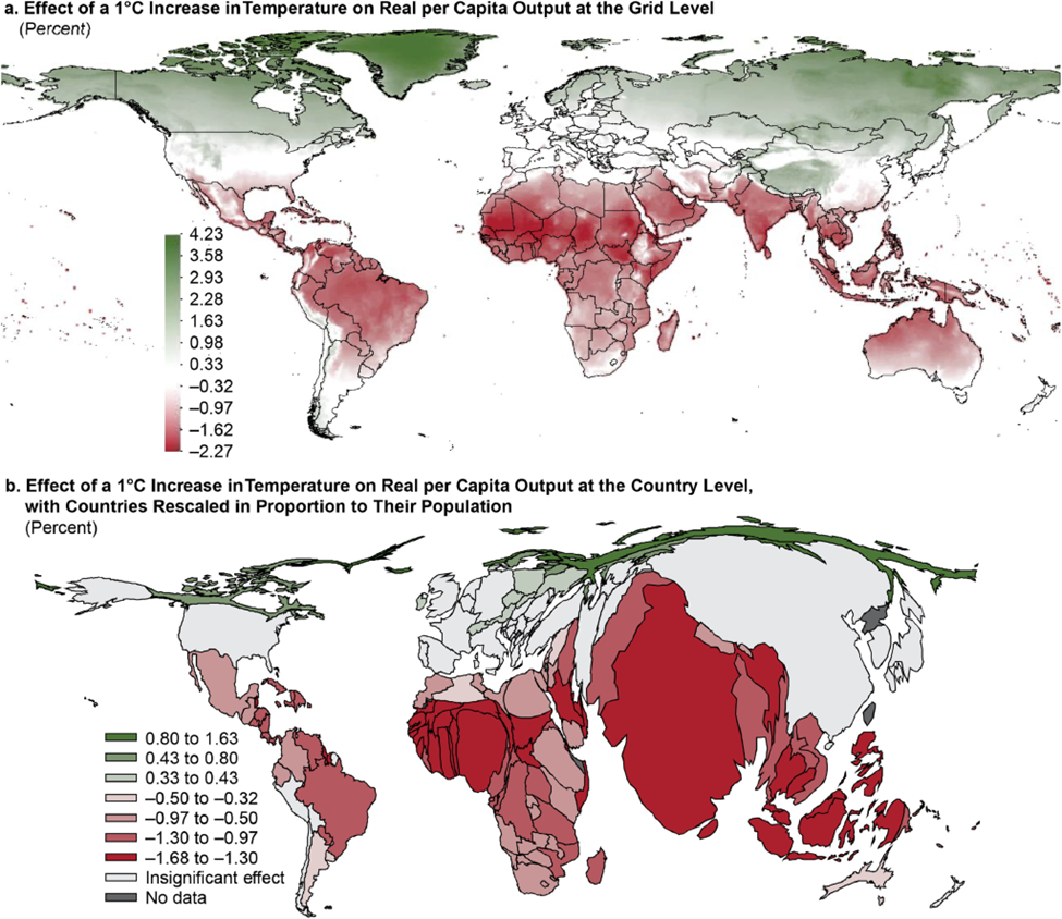 Impact of one degree Celsius hotter temperature on GDP per capita