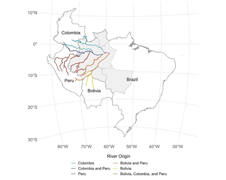 Cocaine trafficking river routes and countries of origin