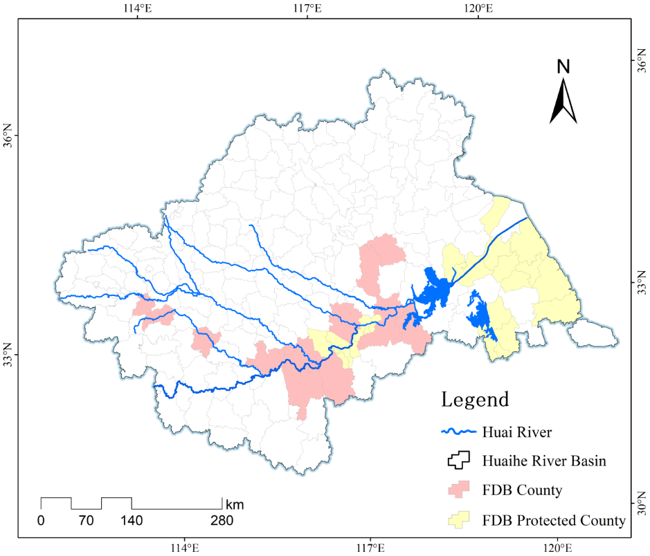 Flood Detention Basin countries and protected areas in Huai River Basin