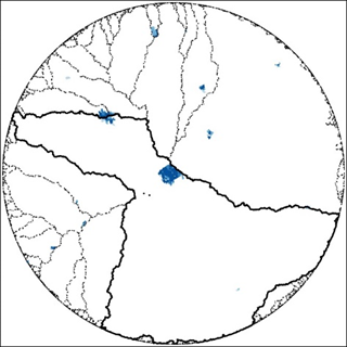 Drainage basins and sewer access around Cascavel, Brazil