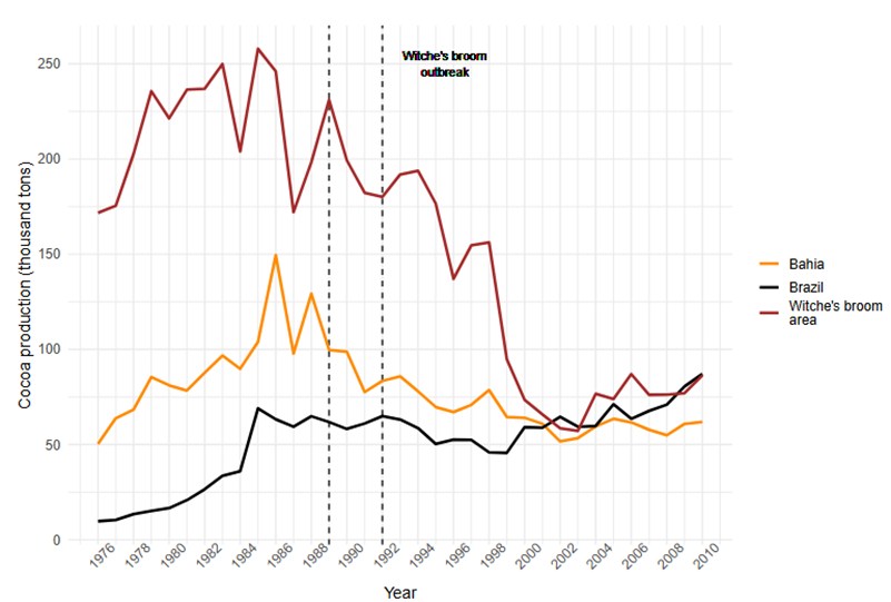 Cocoa production in Brazil, 1976-2010