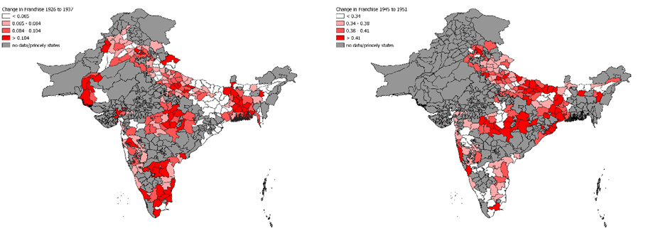 Changes in enfranchisement caused by the 1935 and 1950 reforms