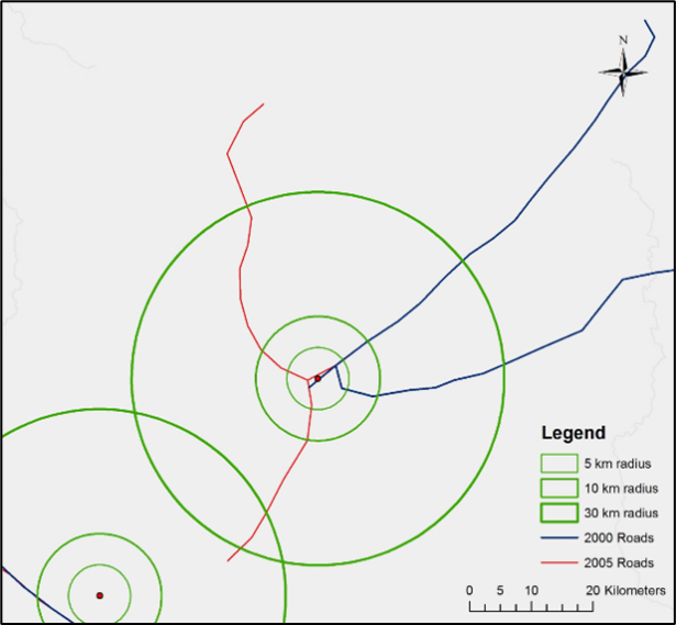 Increase in the road network for a random cluster