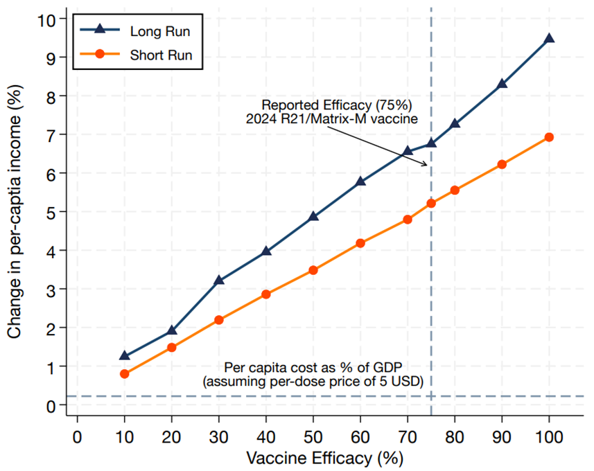 Vaccine efficacy and the cost of vaccination