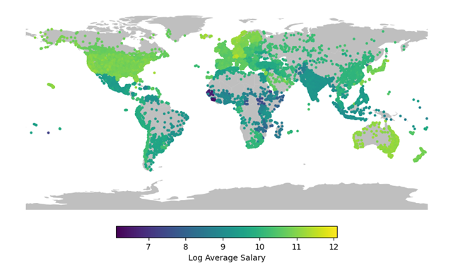 Global variation in average city wages