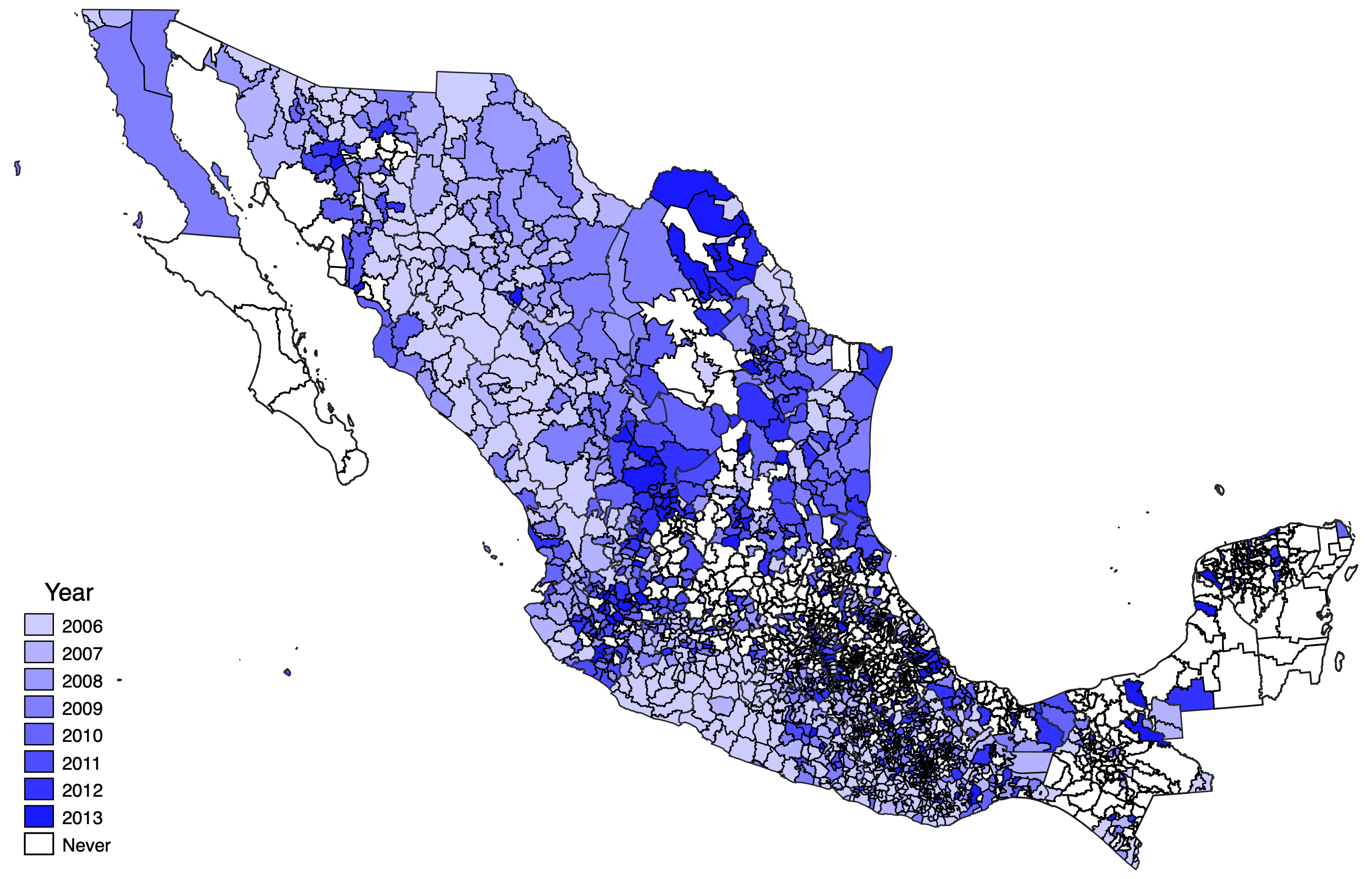 Violent municipalities by year