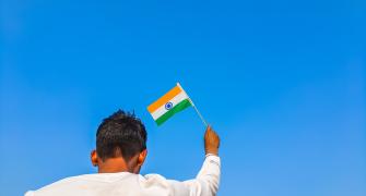 boy waving indian flag