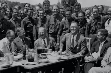 Franklin Roosevelt at a Civilian Conservation Corps camp in 1933